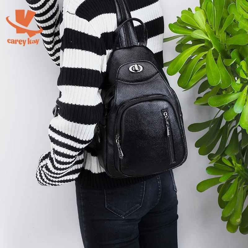 

CAREY KAY Women Backpacks Large Capacity PU Leather Multifunctional Student Shoulder Chest Bag Female Waterproof Travel Backpack
