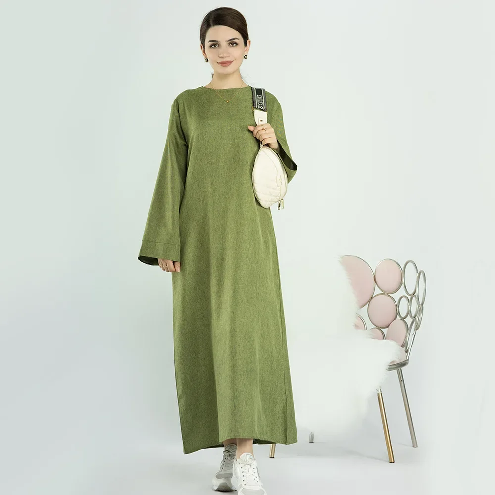 Eid Muslim Abaya Dress Dubai Turkey Cotton Linen Loose casual African Maxi Dresses for Women Abayas Kaftans Robe Islam Clothing