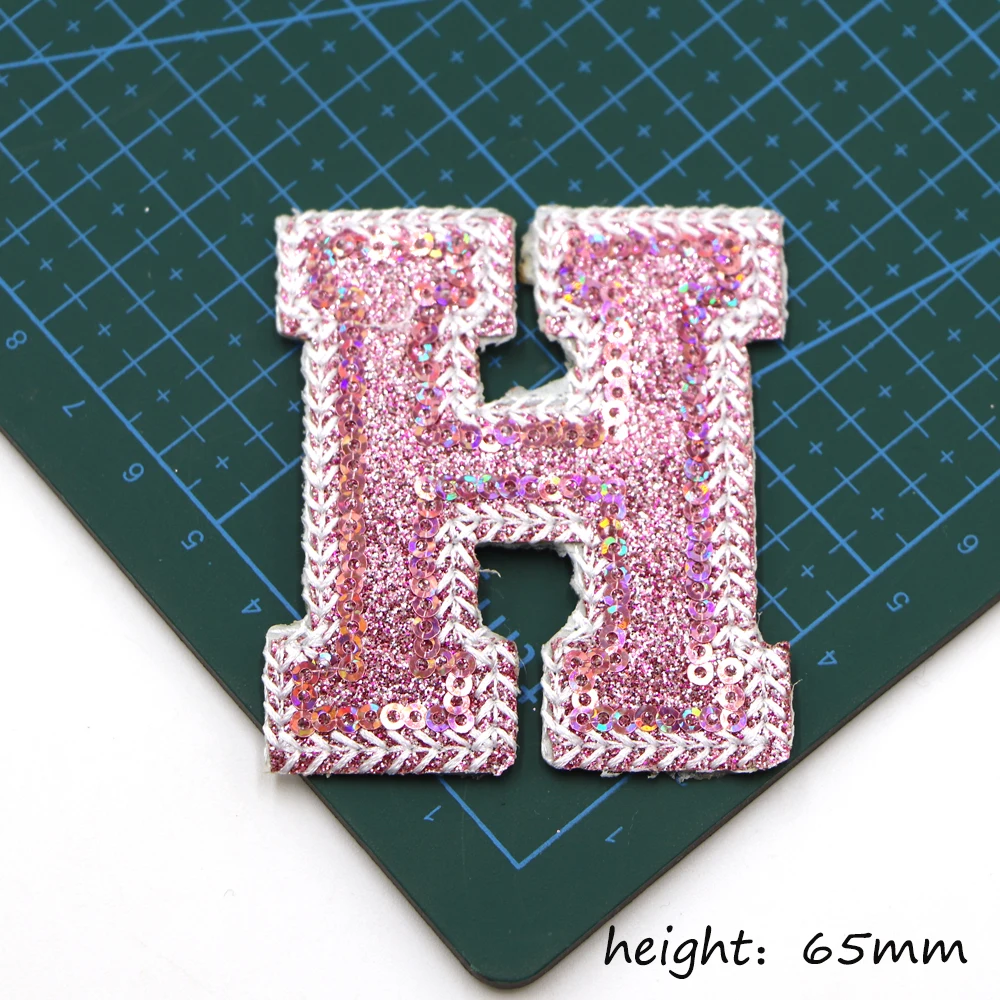 1PC Neue Rosa Pailletten Brief Patch Für Kleidung Eisen Auf Patch Für Kleidung Logo Name Diy Gestickte Applique Dekor reparatur Patches – Detail 11