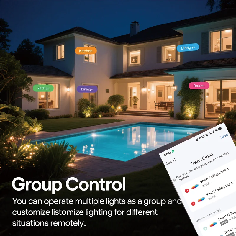 Ceiling Light Tuya Smart WiFi 24W RGBCW Circular Atmosphere Light APP Control Suitable for Alexa Google Home Bedroom Home