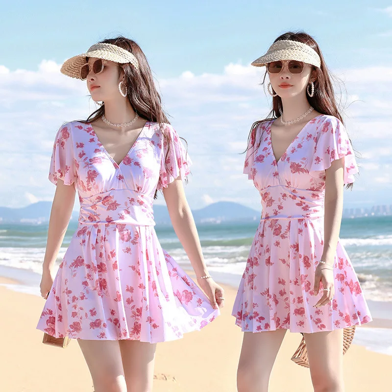 

2024 South Korean Single Piece Fashionable Swimsuit Women's Swimsuit Sexy Print Summer Solid Swimsuit Swimming Skirt Summer L19