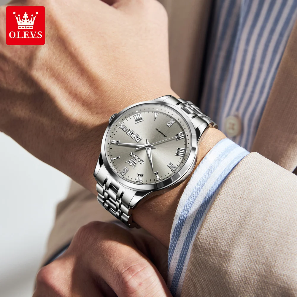 OLEVS 7062 Business Men's Watches Waterproof Weekly Calendar Automatic Mechanical Watch Waterproof Stainless Steel Roman Scale 3