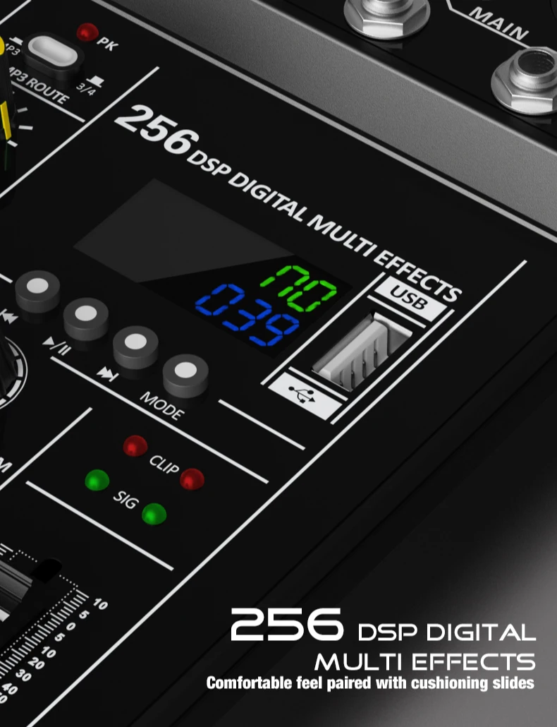 Audio Interface Mixer with Bluetooth USB Recording Computer 48V Phantom Power De