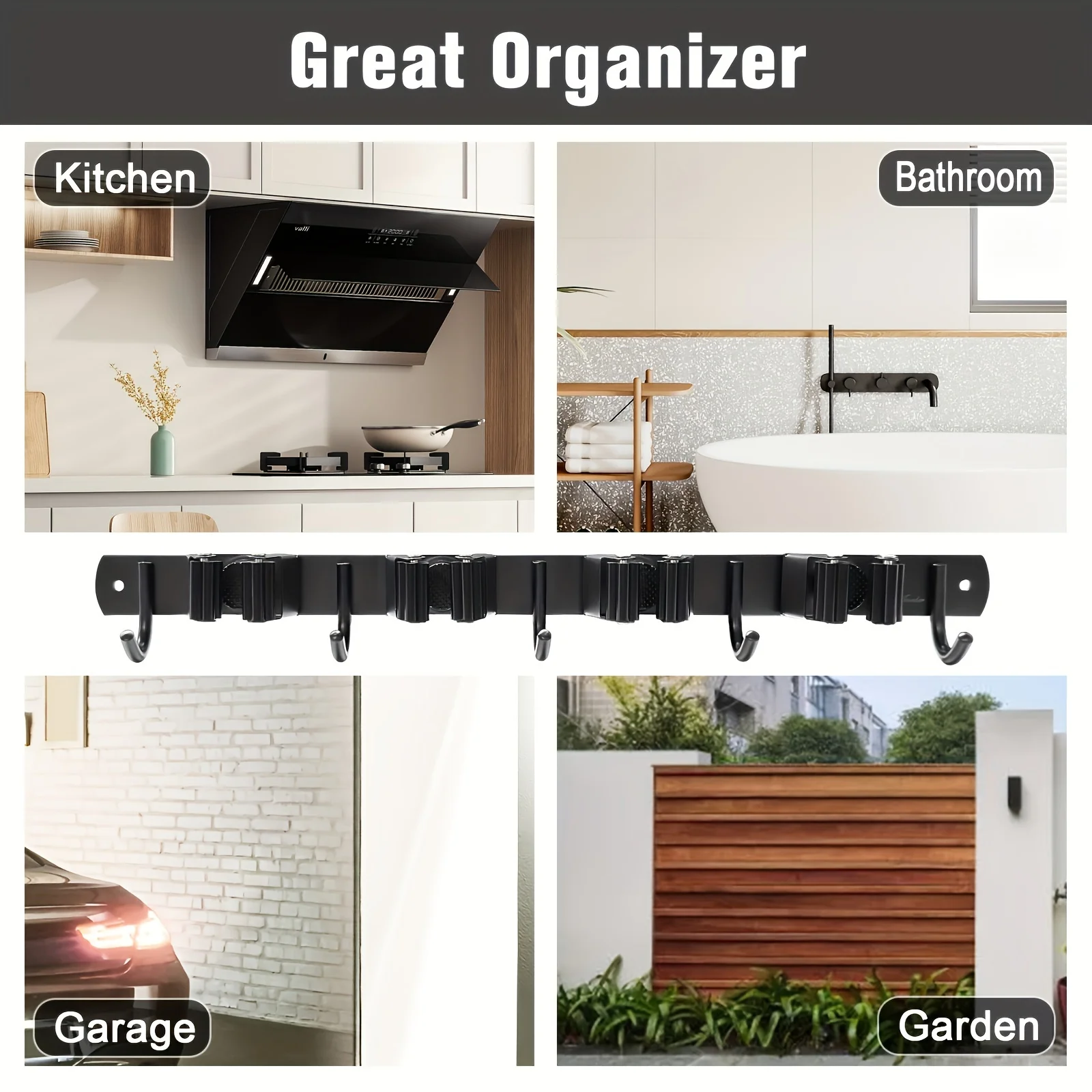 Mop And Broom Holder Wall Mount 4 Racks And 5 Hooks Broom Organizer Tool Storage Racks Stainless Steel Heavy Duty Hooks 1pc storage rack mop holder