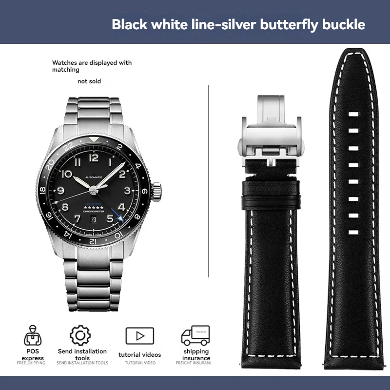 thumbnail image 1 of Correa de reloj para hombre Longines Pioneer Speed Equestrian L3.812.4 L3.82.4 de piel de vaca de negocios, resistente al agua, 21 mm y 22 mm, 1 of 5