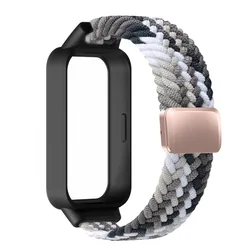Braided Strap with Protective Case for Smart Fitness Bands - Magnetic Nylon Bracelet Cover (MtBlack)