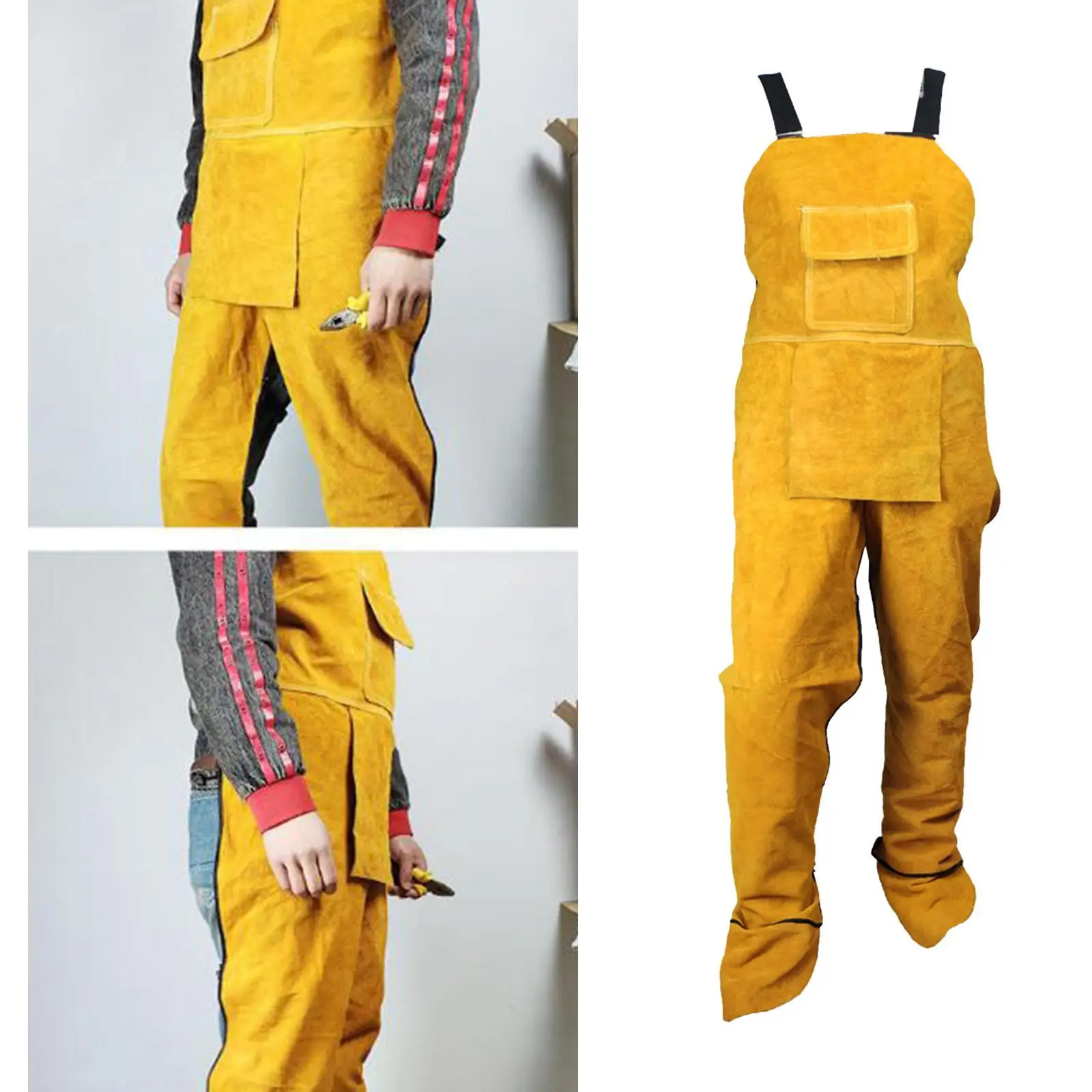 Heavy Duty Welding Clothing Cowhide Leather Welding Apron Split Leg Heat Resistant Bib Apron with Pockets Tool for Men Women 3