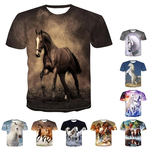 

New Fashion 3D Horse T-shirts for Men Harajuku Trendy Tops T Shirts Short Sleeve Tee Loose T-shirt Size XXS-6XL