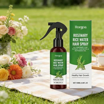 Spray per la Crescita dei Capelli al Rosmarino e Acqua di Riso, Siero Rinforzante per Radici con Olio di Menta Piperita per il Trattamento della Caduta dei Capelli e la Ricrescita