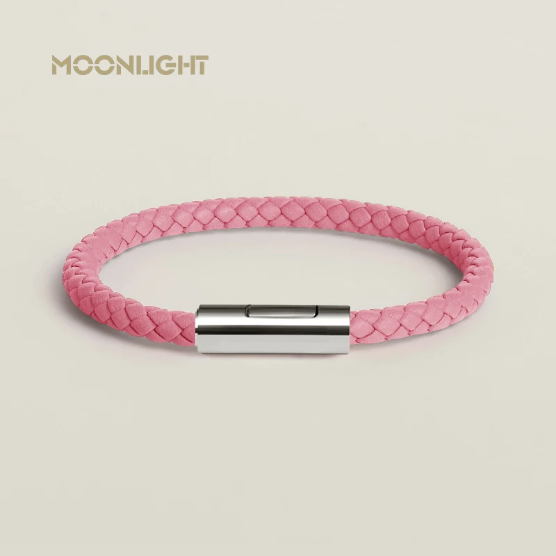 Classic Designer Men Women Leather Bracelet Stainless Steel Button Hand-woven Female Jewelry 15 Colors leather bracelet