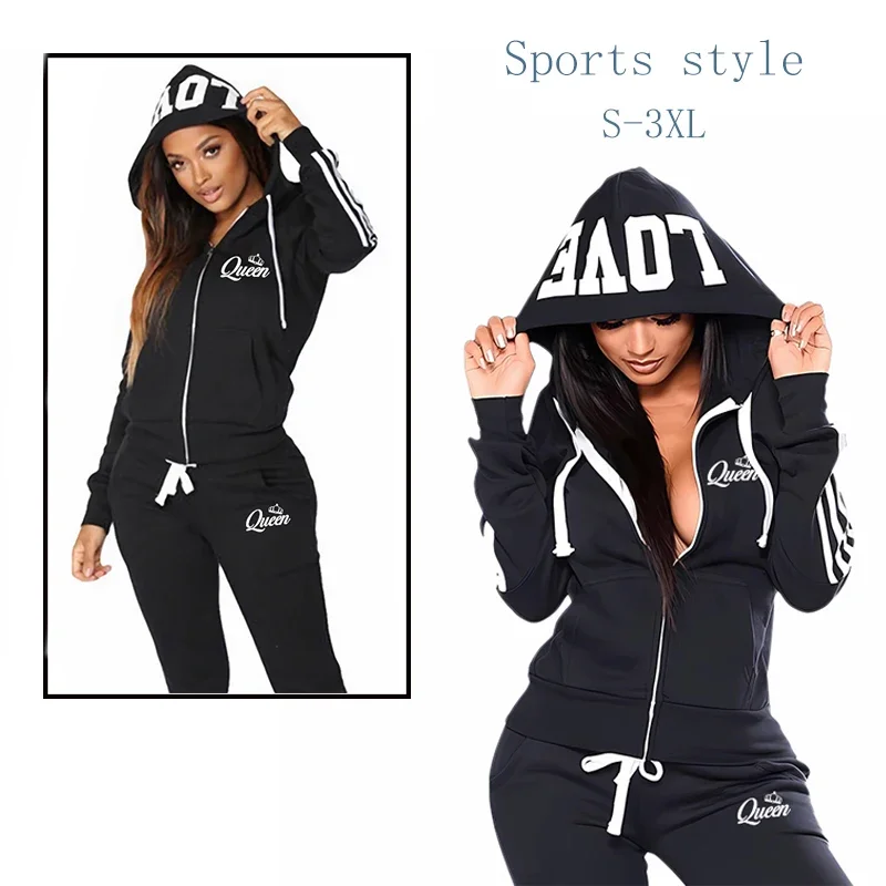 Two-piece sports set for women for running, comfortable women's sports suit with a hood and zipper for outdoor use, slim fit, casual daily high quality.