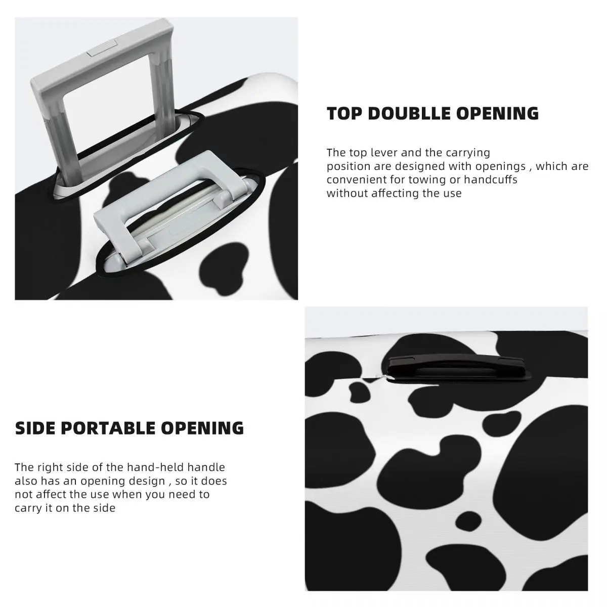 Black And White Cow Print Suitcase Cover Vacation Cow Spots Pattern Fun Luggage Case Travel Protector 4