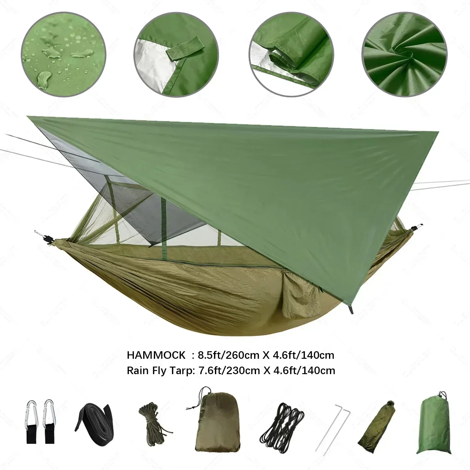 Camping Hammock with Net and Rain Fly Rhombus Waterproof Tarp Tent Shade Outdoor Hammock Portable with Mosquito Net