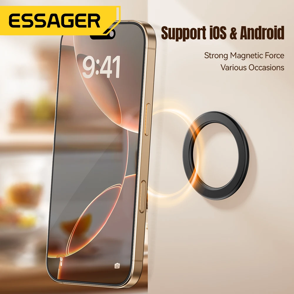 Essager Magnetic Metal Ring for Magsafe iPhone 16 15 14pro Android Phones Plate Sticker Rings For Magsafe Wireless Charger Stand