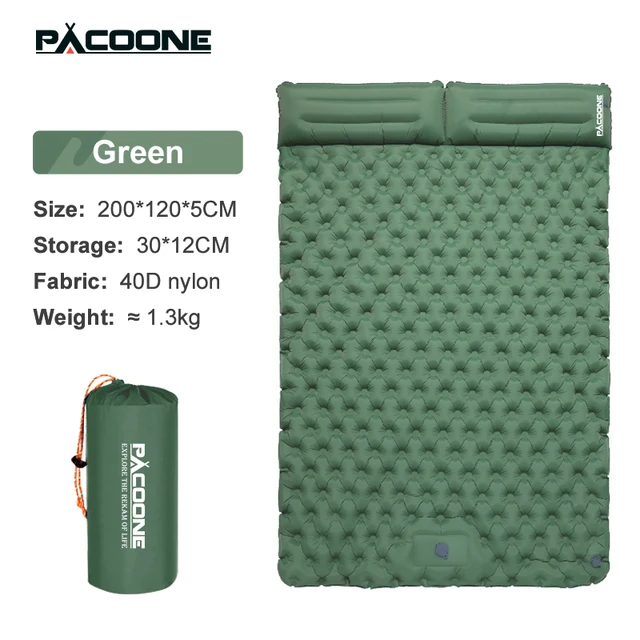 PACOONE Double Sleeping Pad Camping Mattress 2 Person Extra Thick Queen Camping Pads Tent