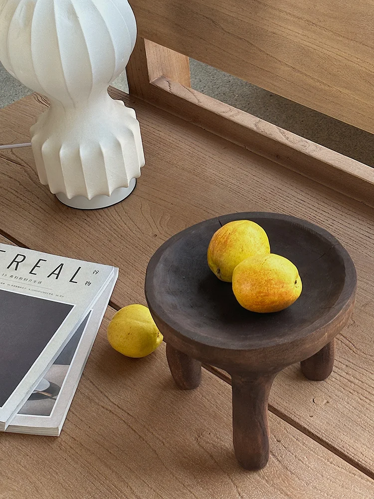 Modern Simple Style Home Decoration Fruit Tray Wabi-Sabi Retro Storage Rack Handwork Wooden Pallet Living Room Tray Size 21x19cm 3