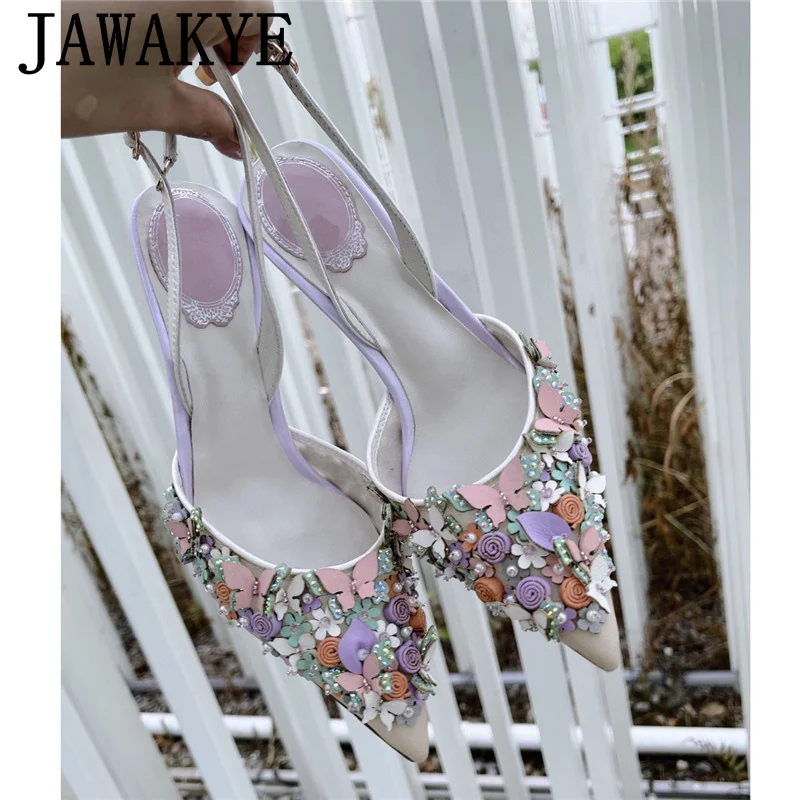 

Sweet Flower Decorate High Heel Shoes For Women Slingback Pointed Toe Stiletto Ladies Shoes Designer Shoes Women Summer Sandals