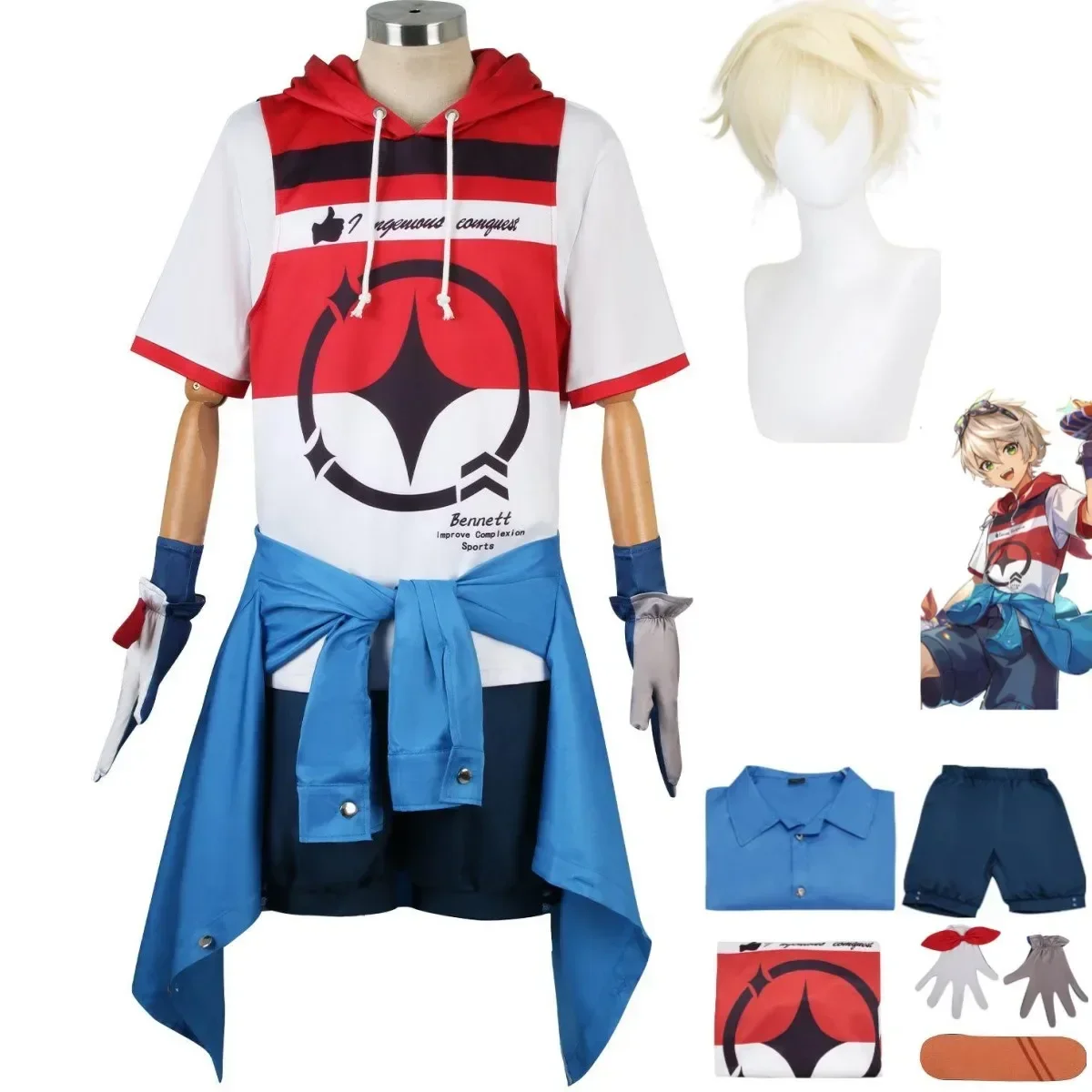 

Anime Game Genshin Impact Bennett Cosplay Costume Doujin Pdaily Uniform Pullover Sweater Sportswear Man Woman Party Suit