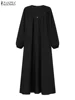 Women Muslim Long Dress Abaya 2025 ZANZEA Ramadan Maxi Sundress Kaftan Fashion Long Sleeve Hijab Vestidos Islamic Robe Femme