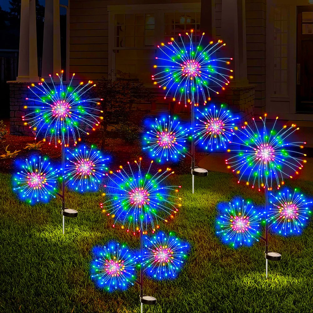 Solar Garden Fireworks Lights Outdoor 3 Heads Solar Lights 240LED 8 Modes Waterproof for Garden Yard Pathway Patio Decoration