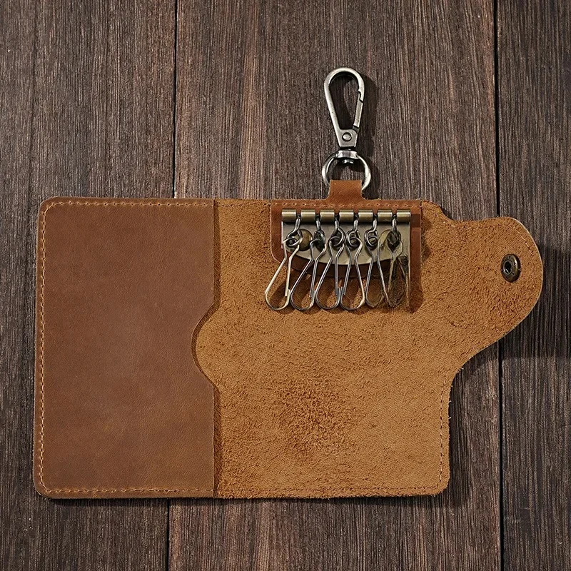 Luxury Leather Key Holder with Card Slot and Integrated Lock Storage