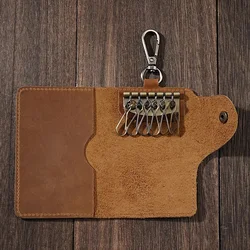 Luxury Leather Key Holder with Card Slot and Integrated Lock Storage (Brown)