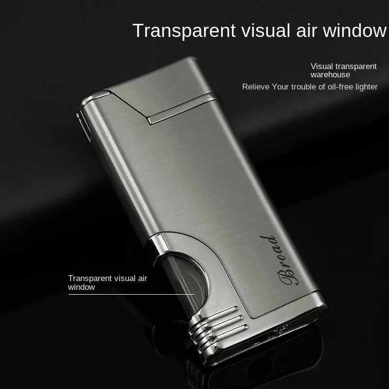Transparent Gas Storage Tank Direct Spray Blue Flame Windproof Metal Lighter Outdoor Barbecue Kitchen Cigar Lighter Men's Gifts