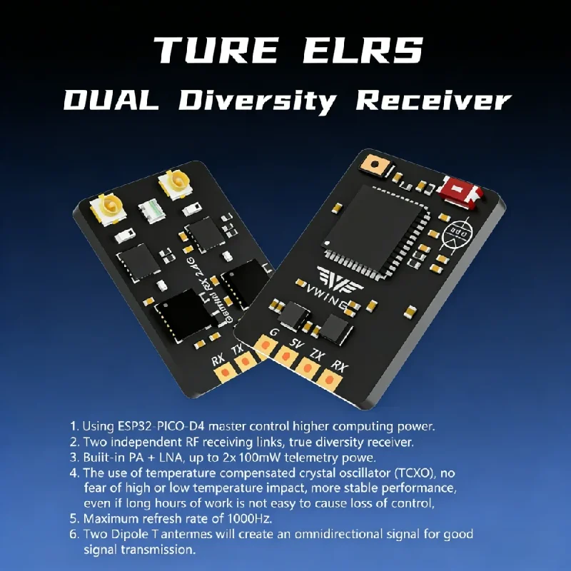 Récepteur ELRS 2.4G Vwing monté sur un drone FPV, câbles soudés