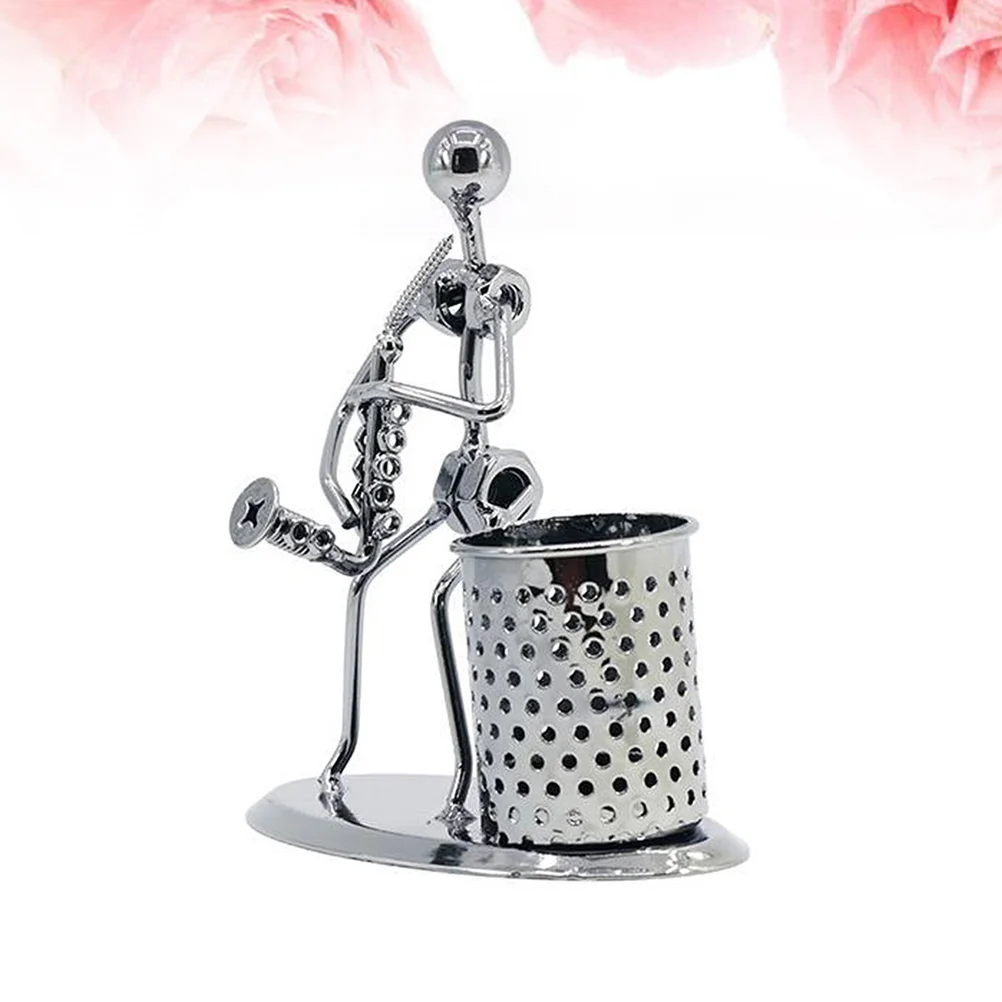 

Metal Art Saxophone Man Pen Holder for Desk Organization and Home Office Decoration