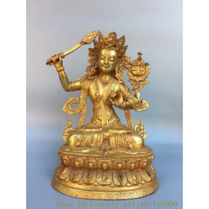 

10" Tibet Buddhism temple bronze Gilt exorcism Hold sword Manjushri tara Statue