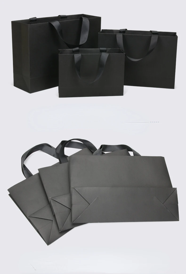 10pcs 250g Black Card Paper Bag with Multiple Sizes Clothing Shopping Handbag Gift Bag Can Be Printed Brush Logo Wholesale 4 Sb6beadae957d43aabccb2bba610f8483K