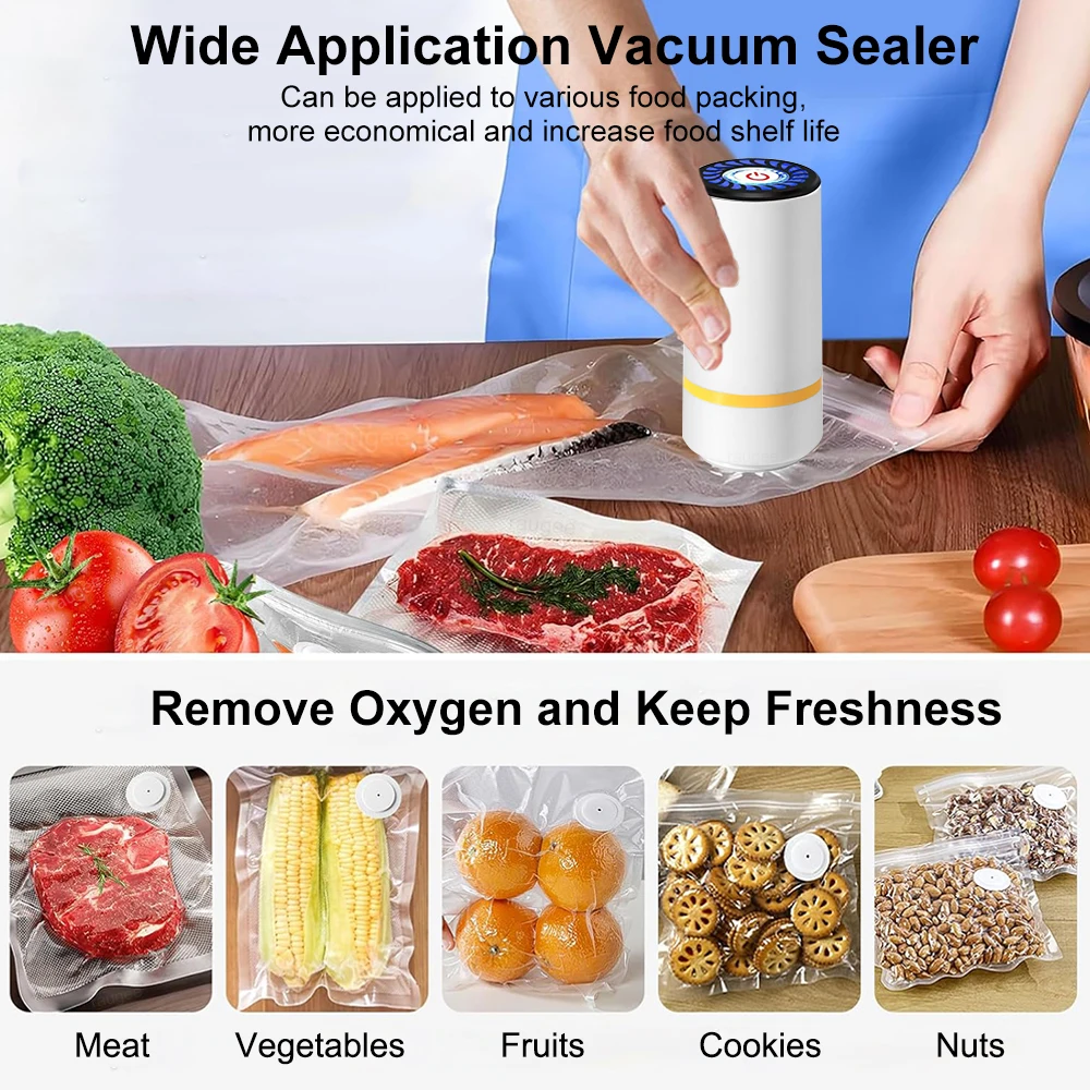 Mini Vacuum Sealer Pump Electric Air Pump Rechargeable Food Vacuum Packer with Food Vacuum Sealer Bags Food Fresh Packaging Bag 2