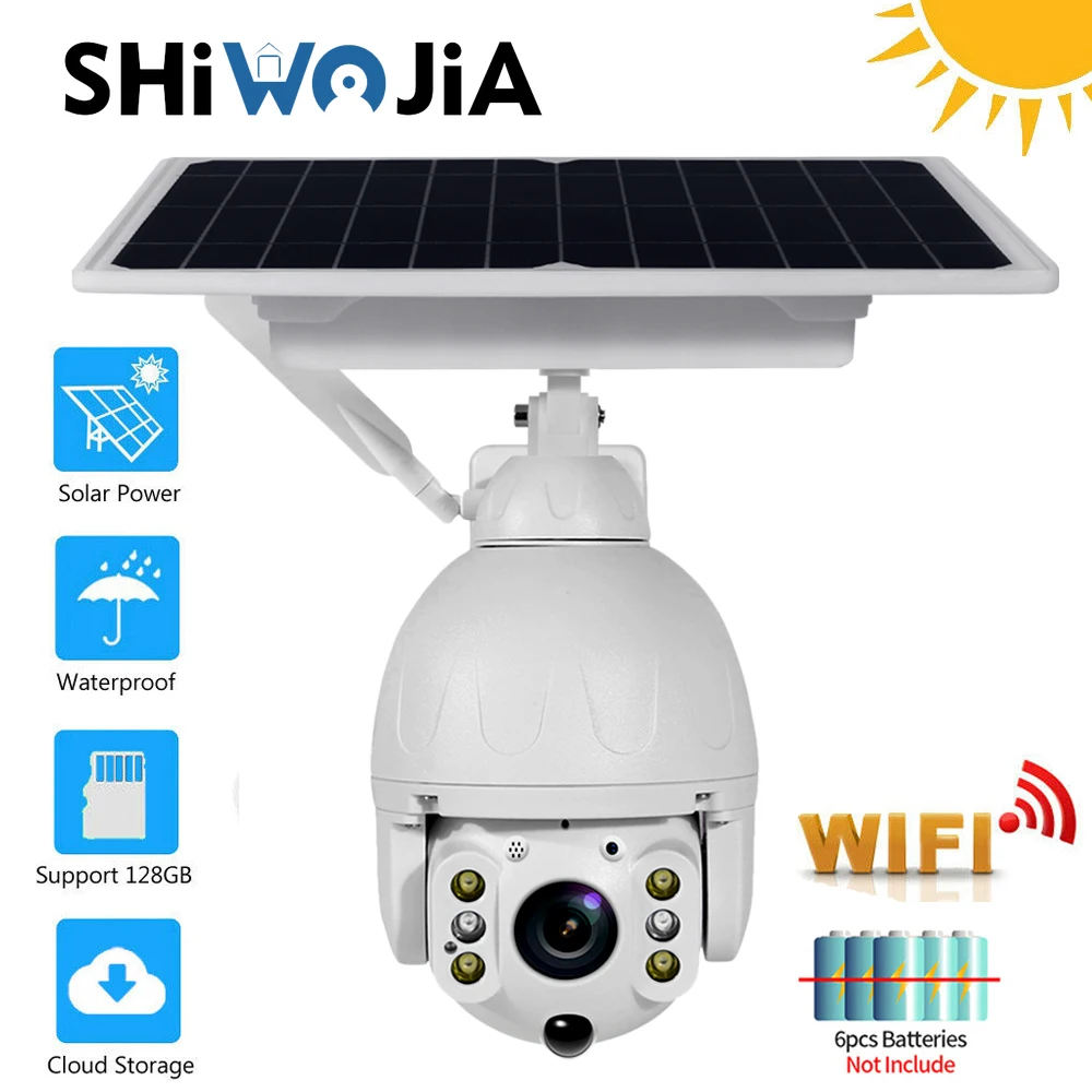 SHIWOJIA наружная Солнечная камера Wifi PTZ Cloud Беспроводная 4X Zoom Survaillance 360 s PIR