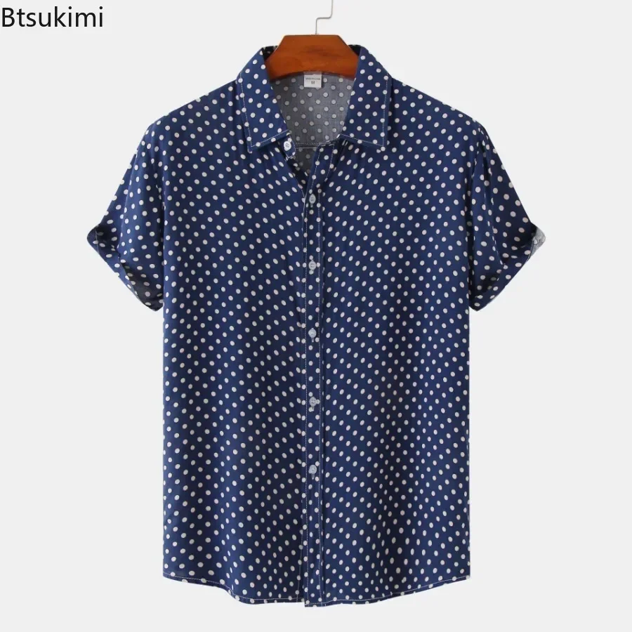 New Men's Summer Floral Shirts Hawaiian Style Short Sleeve Casual Shirt Fashion Polka Dot Blouse Vacation Camisas De Hombre
