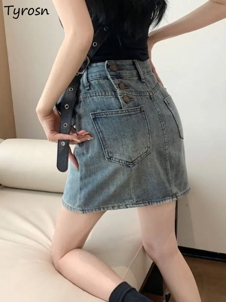 

Skirts Women Retro Creativity Design All-match Simple Button Korean Style Summer Denim Mini Faldas Ladies Stylish Leisure Empire