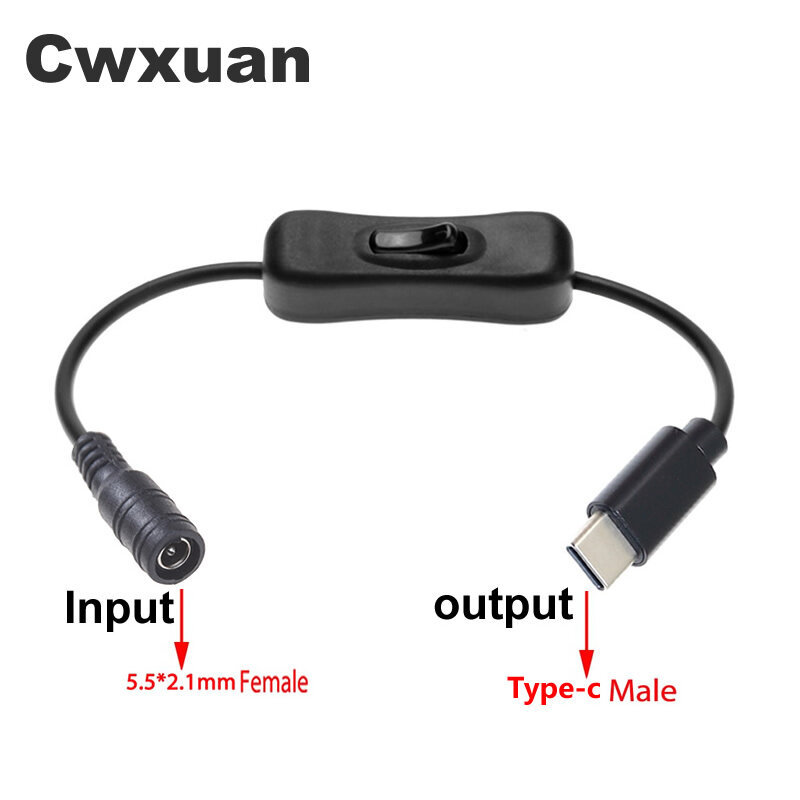DC5.5 x 2.1 mm Female jack to Type-C USB 3.1 Male Plug DC Power Connector Adapter DC to Type c Male With Switch