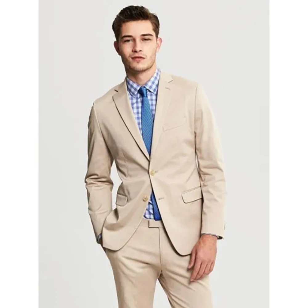 

Мужской однобортный пиджак и брюки, классический облегающий костюм из двух предметов с воротником-стойкой и вырезом, деловой костюм, Новинка