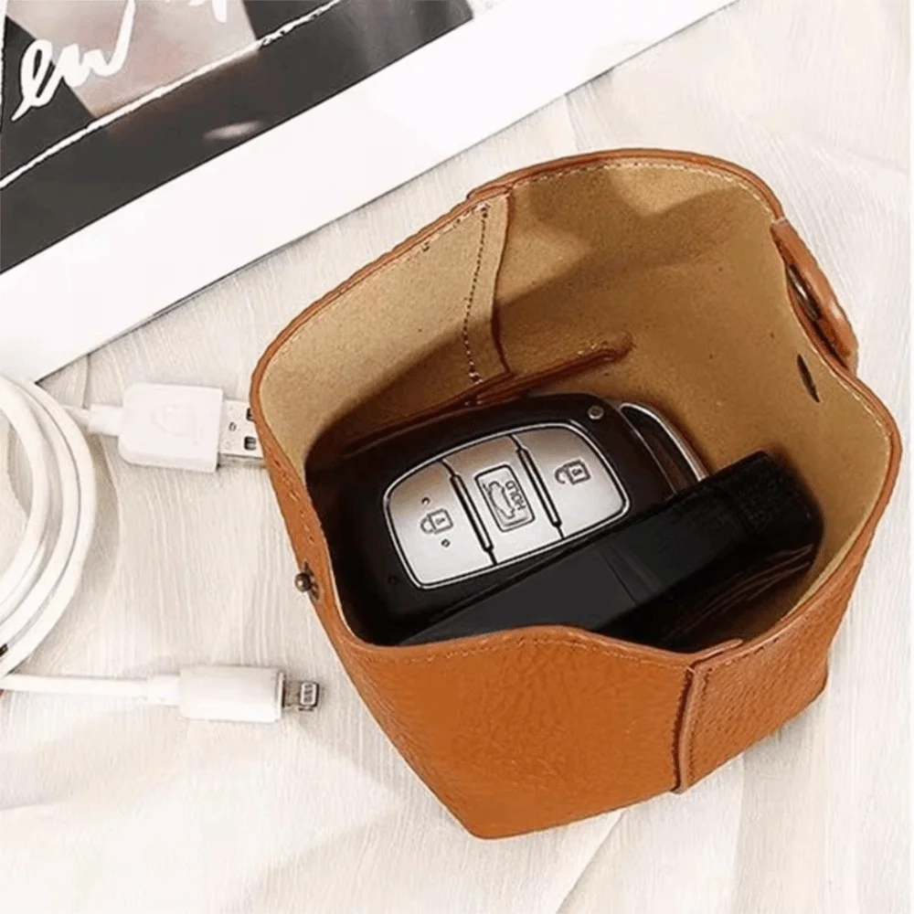 Portamonete Portatile in Pelle PU Tinta Unita, Piccola Borsa per Auricolari, Portamonete Multifunzione, Idea Regalo