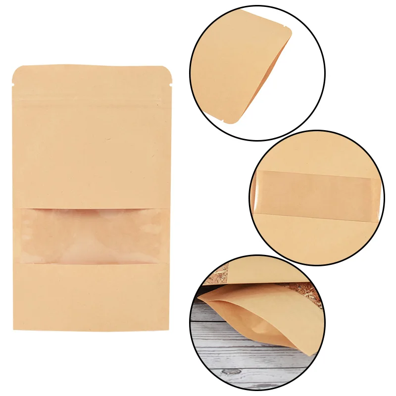 20/50 stücke Kraft Papier Zip-Lock Beutel Mit Fenster Lebensmittel Snack Tee Selbst Dichtung Lagerung Tasche Hochzeit Hause Süßigkeiten geschenke Verpackung Beutel – Detail 9