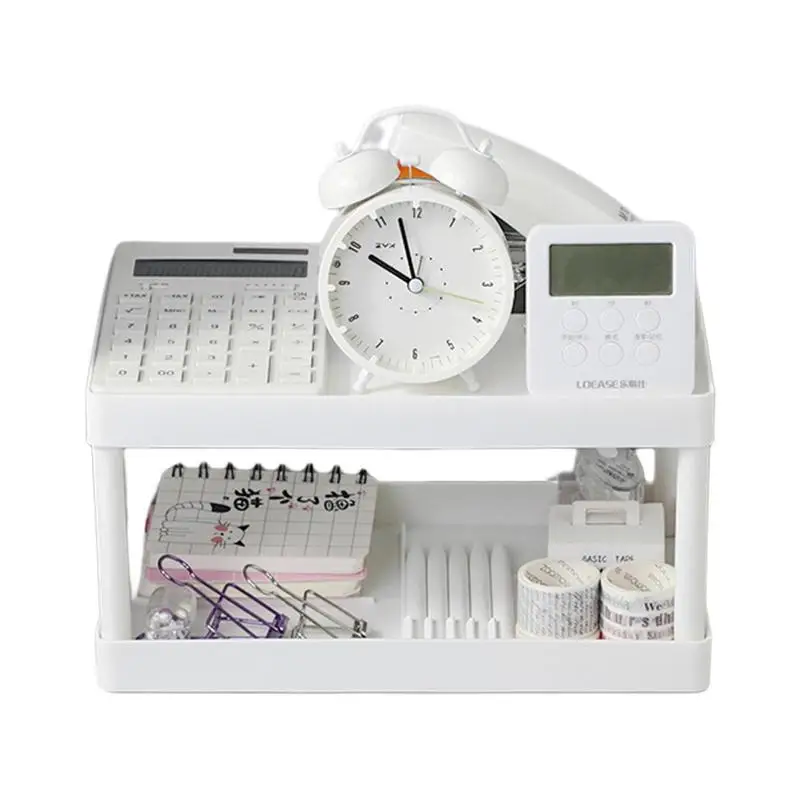 

Cosmetic Stationery Storage Holder Double Layer Desktop Organizer Rack Portable Desk Shelf Organizer Bathroom Counter