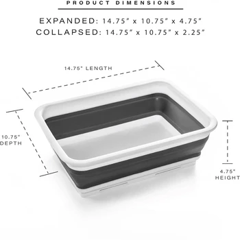 White | Portable Dish Tub,Kitchen,Camping,Sink,Home Essentials Travel Folding Dish Pan for Maximum Space Saving 3