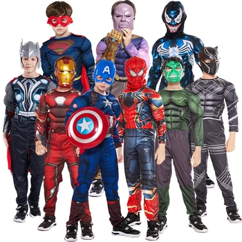 Marvel Superhero Spider Man Captain America Iron Man Thor Hulk Cosplay Costume Muscle Bodysuit Jumpsuit for Kids Halloween Party 1