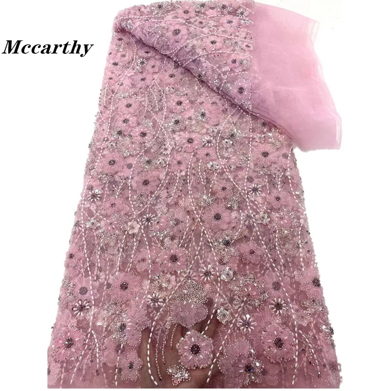 

Mccarthy High Quality Fashion African Tulle Embroidery 3D Flower Lace Fabric Luxury Beads Sequins For Wedding Dress Party Sewing