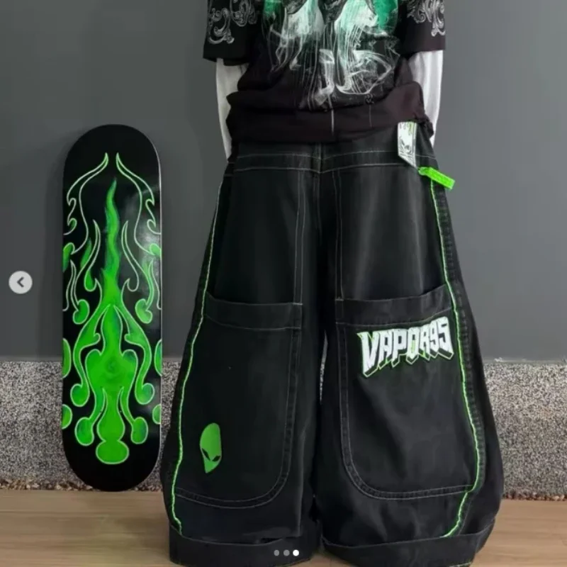 Jean à motif Alien pour hommes, pantalon ample à jambes larges, européen et américain, nouvelle tendance de rue Hip Hop, printemps et automne, 2025
