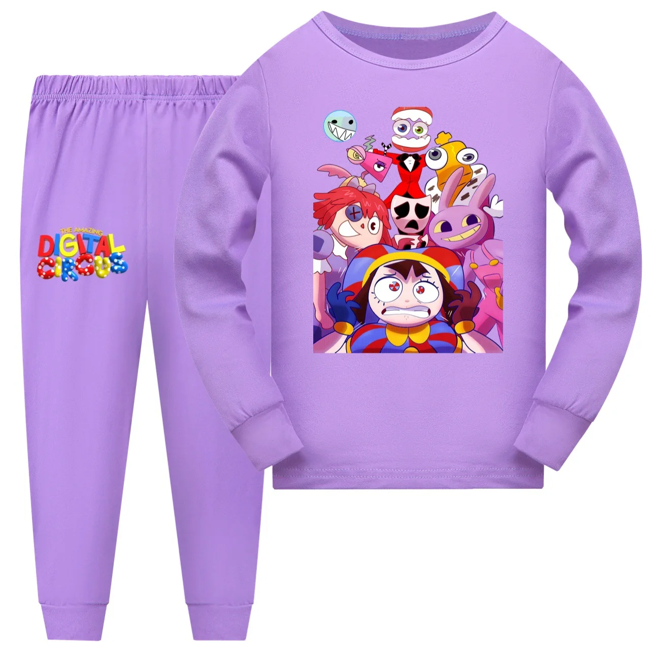 thumbnail image 1 of Ropa de dormir de dibujos animados para niños y niñas, Conjunto de pijama de manga larga, con estampado de Circo Digital, 1 of 6