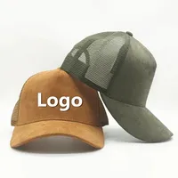 Women's trucker cap Adult men solid custom logo embroidery mesh Hat Suede leather sports baseball cap gorros 1