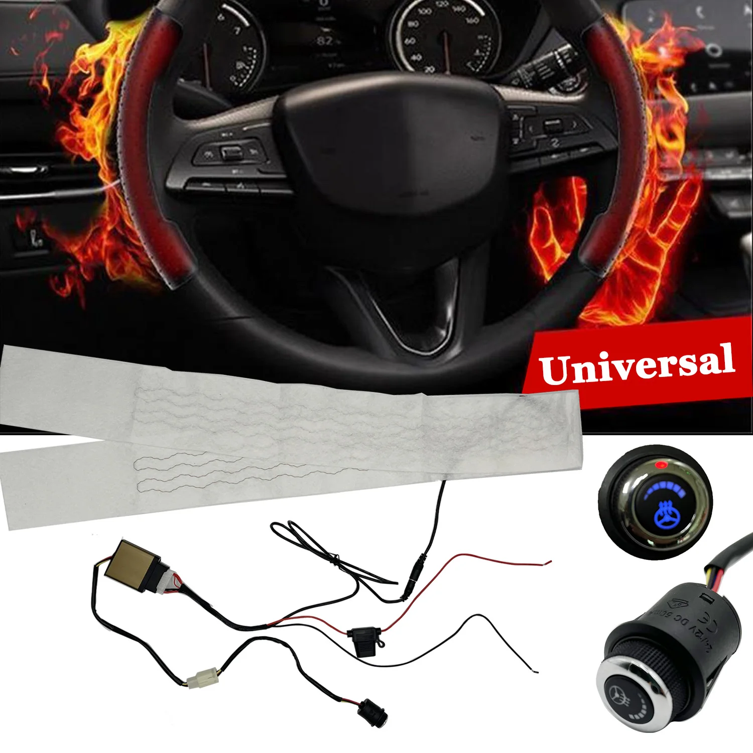 Builtin Car Steering Wheel Heater Kit Universal 12V Carbon Fiber Heat
