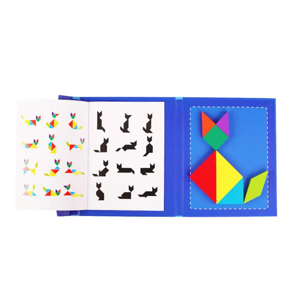 

Magnetic Tangram Toy Colorful Wooden Tangram Puzzle Book for Toddlers Shape Cognition Early Education Game Magnetic for Boys