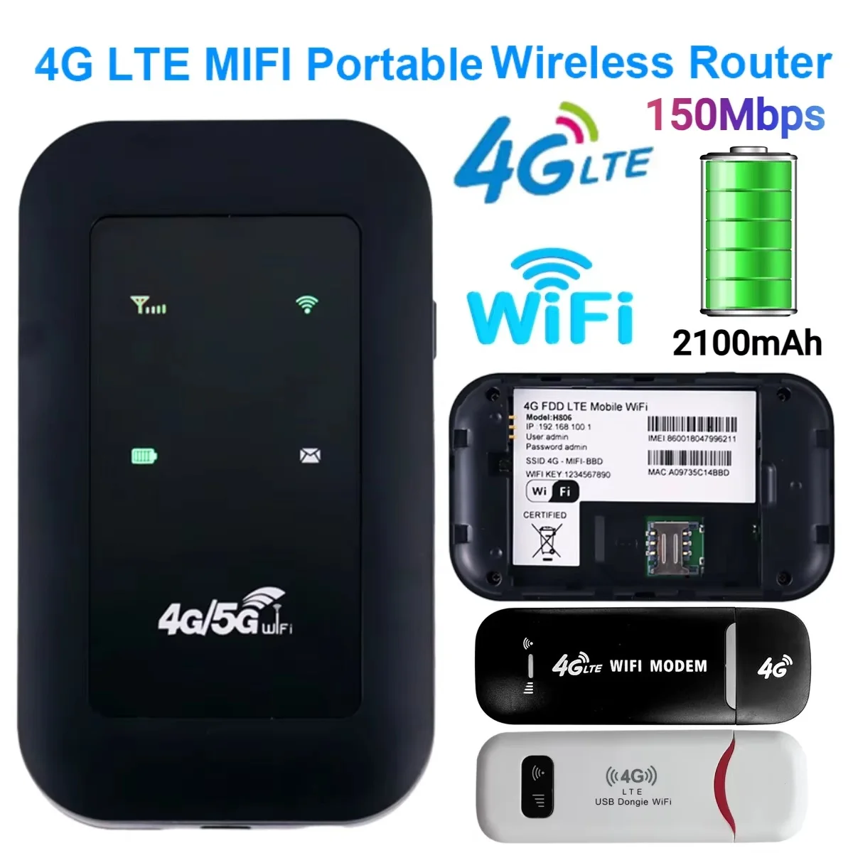 Portable 4G Router, 150Mbps Download Speed, Up to 10 WiFi Devices, Intelligent Security, Built in 2100mAh Lithium Battery, ABS Material, Asia/Africa/E 4G LTE Router 150Mbps WiFi Repeater Signal Amplifier Network Expander  Mobile Hotspot Pocket Wireless Mifi Modem SIM Card Slot - AliExpress