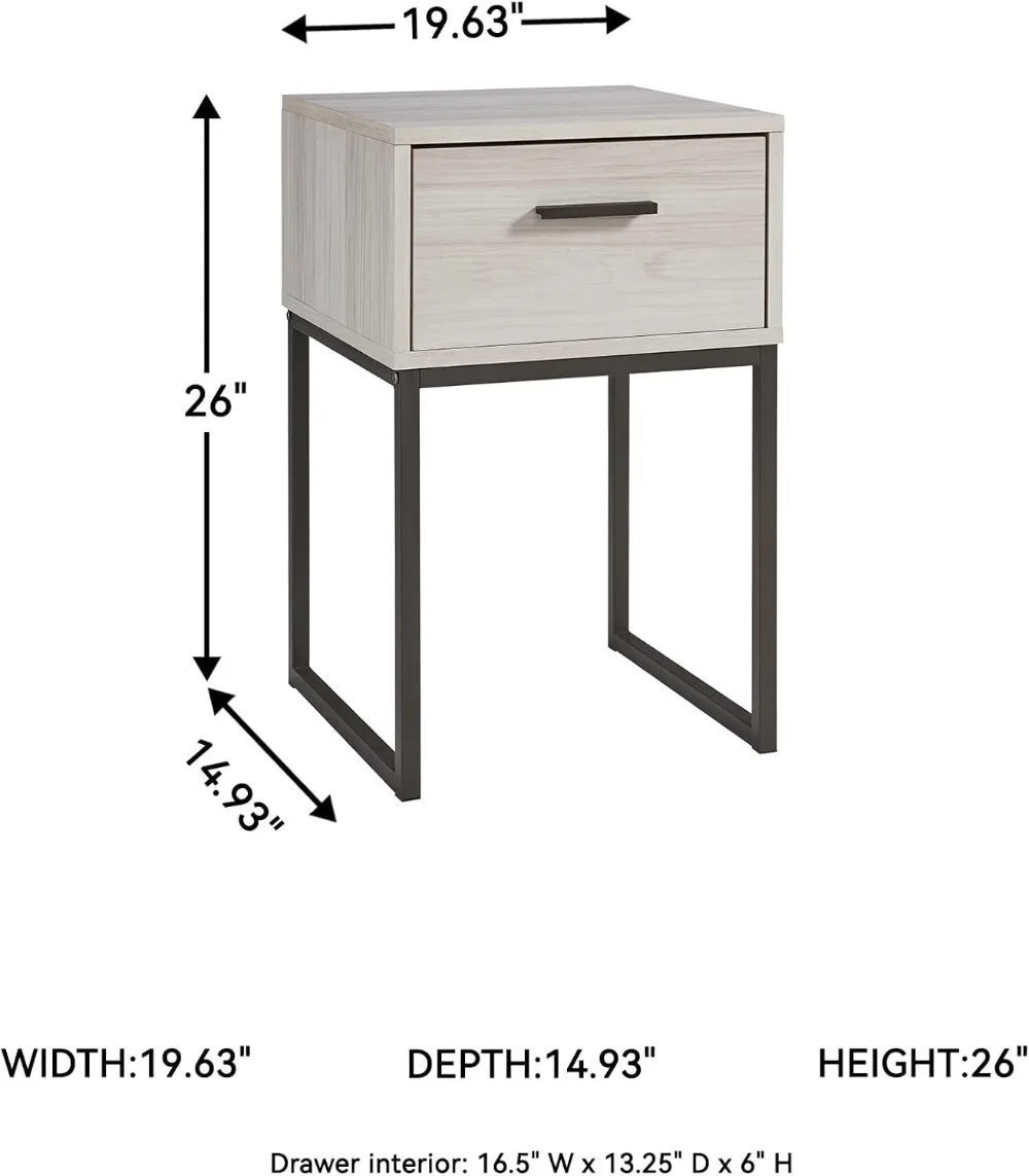 Modern 1-Drawer Nightstand, 26" Tall, Natural Beige Finish, Engineered Wood Bedside Table